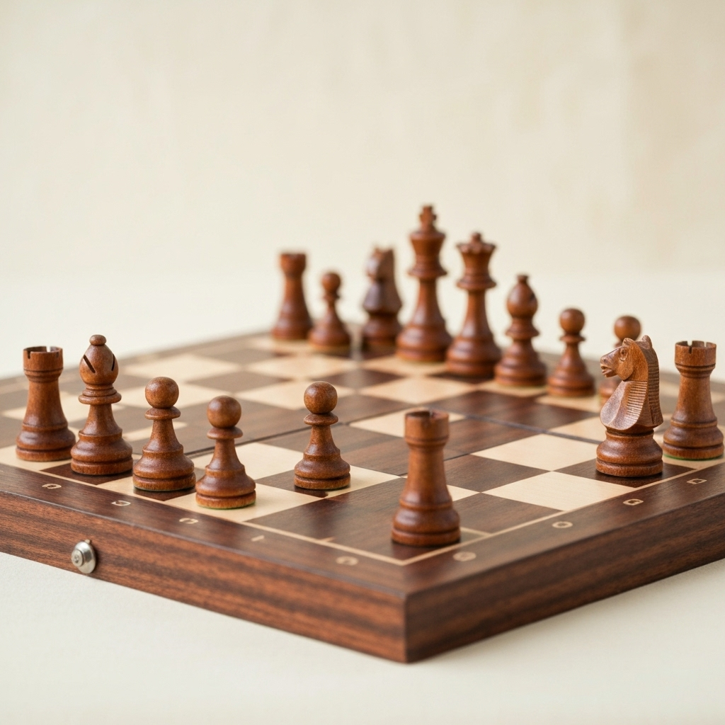 Chess board with strategic piece positioning