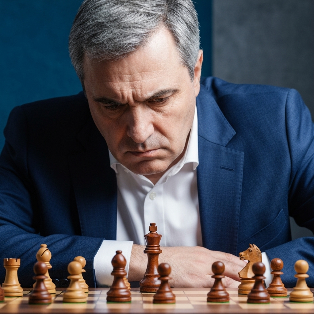 Chess grandmaster analyzing a game